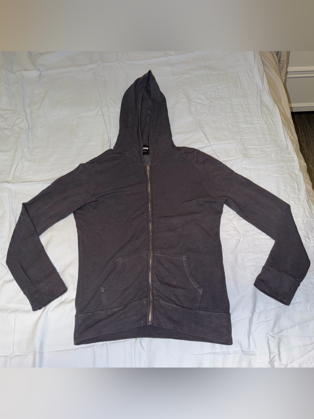 Monrow Classic Womens Grey Full-zip Hoodie Long Sleeve Zip Size M